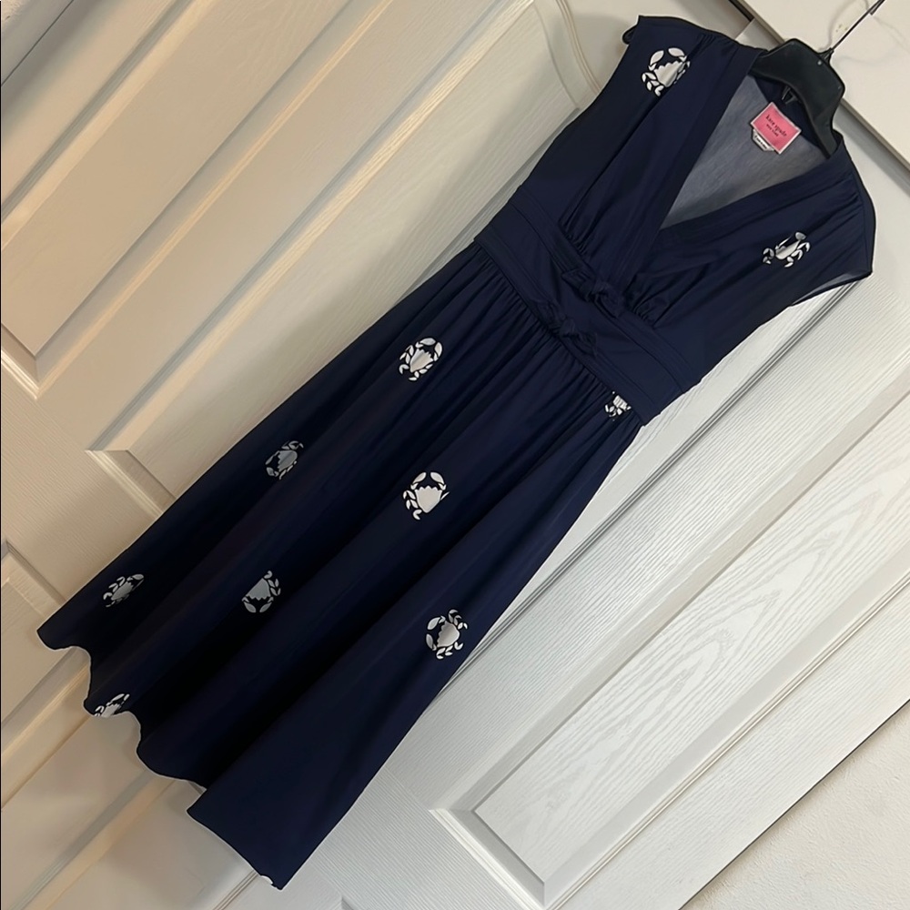 kate spade Snappy” Blue and White Sleeveless V-Neck Fit and Flare Midi Dress sz0